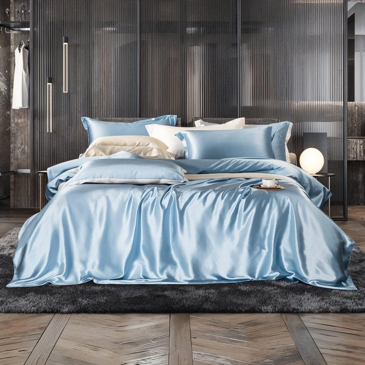 Hair & Skin-Friendly Sky Blue Mulberry Silk Bedding — 22-Momme Mulberry Silk, Queen | OEKO-TEX, Hypoallergenic — view 4