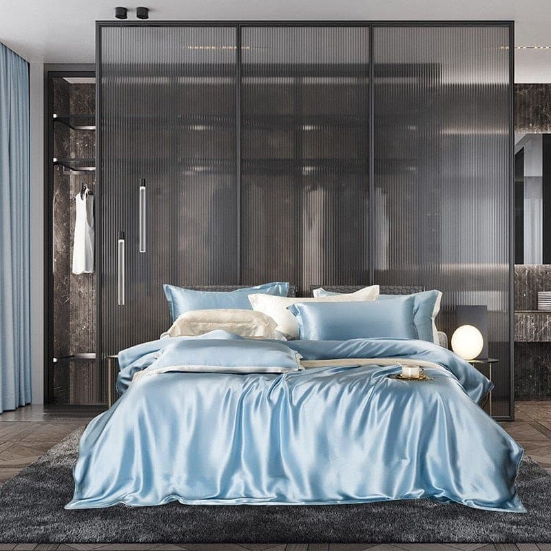 Hair & Skin-Friendly Sky Blue Mulberry Silk Bedding — 22-Momme Mulberry Silk, Queen | OEKO-TEX, Hypoallergenic — view 5