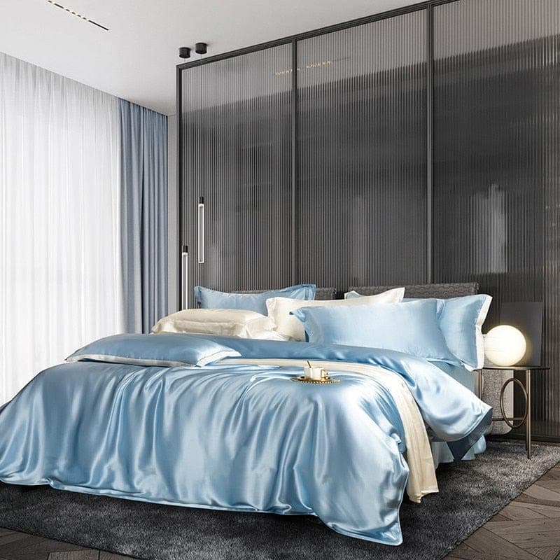 Hair & Skin-Friendly Sky Blue Mulberry Silk Bedding — 22-Momme Mulberry Silk, Queen | OEKO-TEX, Hypoallergenic — view 6
