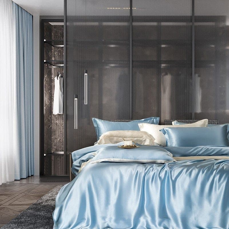 Hair & Skin-Friendly Sky Blue Mulberry Silk Bedding — 22-Momme Mulberry Silk, Queen | OEKO-TEX, Hypoallergenic — view 7