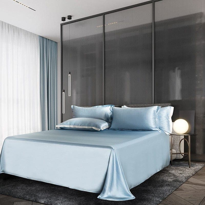 Hair & Skin-Friendly Sky Blue Mulberry Silk Bedding — 22-Momme Mulberry Silk, Queen | OEKO-TEX, Hypoallergenic — view 9