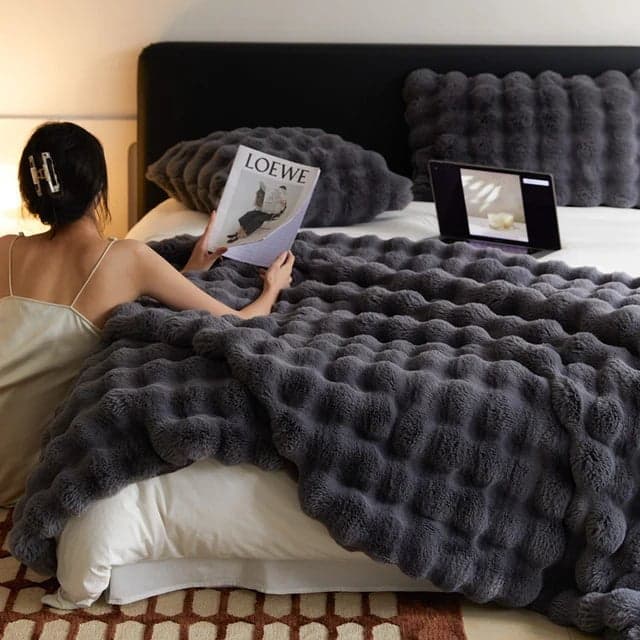 Cozy & Luxurious Rabbit Faux Fur Blanket — Faux Fur & Polyester, Queen | Machine Washable — view 7