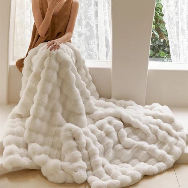 Cozy & Luxurious Rabbit Faux Fur Blanket — Faux Fur & Polyester, Queen | Machine Washable — view 11