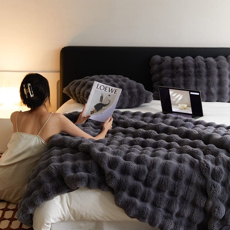 Cozy & Luxurious Rabbit Faux Fur Blanket — Faux Fur & Polyester, Queen | Machine Washable — view 20