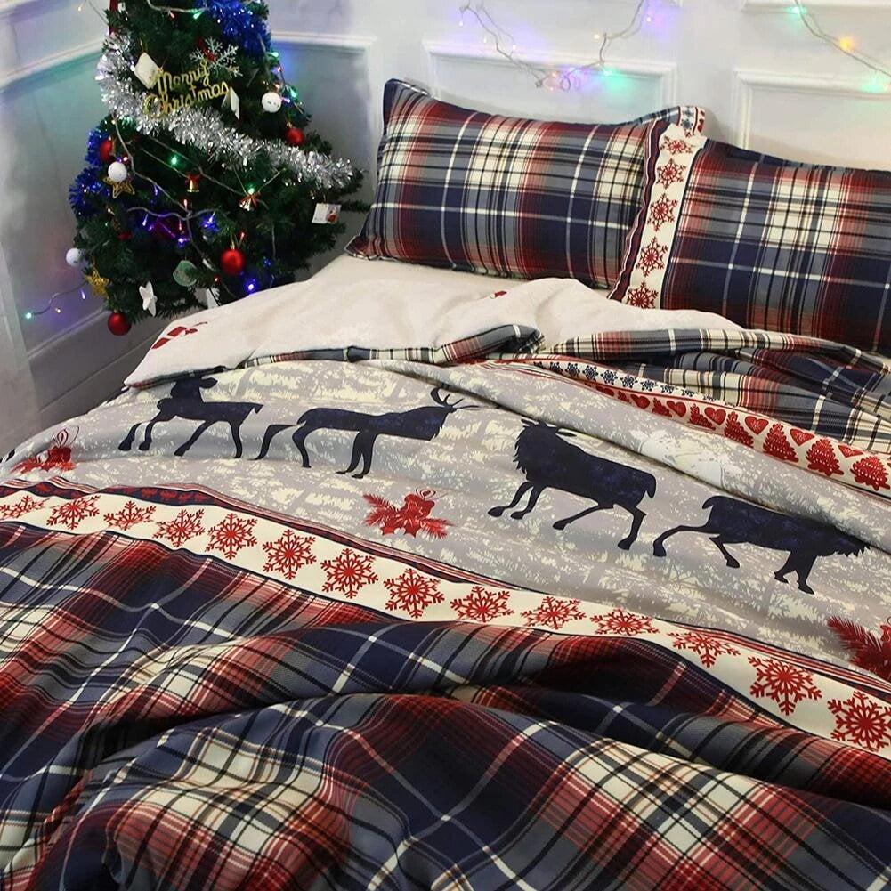 Lightweight & Breathable Reindeer Plaid Quilt Duvet Cover — Cotton-Polyester Blend, Queen 90x90in | OEKO-TEX, Machine Washable