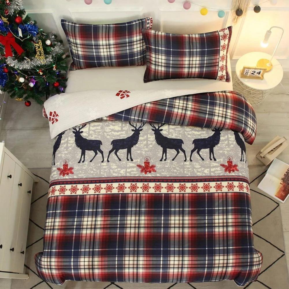 Lightweight & Breathable Reindeer Plaid Quilt Duvet Cover — Cotton-Polyester Blend, Queen 90x90in | OEKO-TEX, Machine Washable — view 2