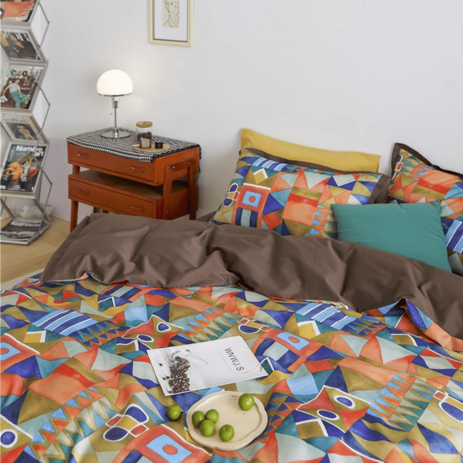 Colorful Shapes Egyptian Cotton Duvet Cover for Boho Sleep Style — 600TC, Artistic Print, Full/Queen/King | Lumuwala — view 6
